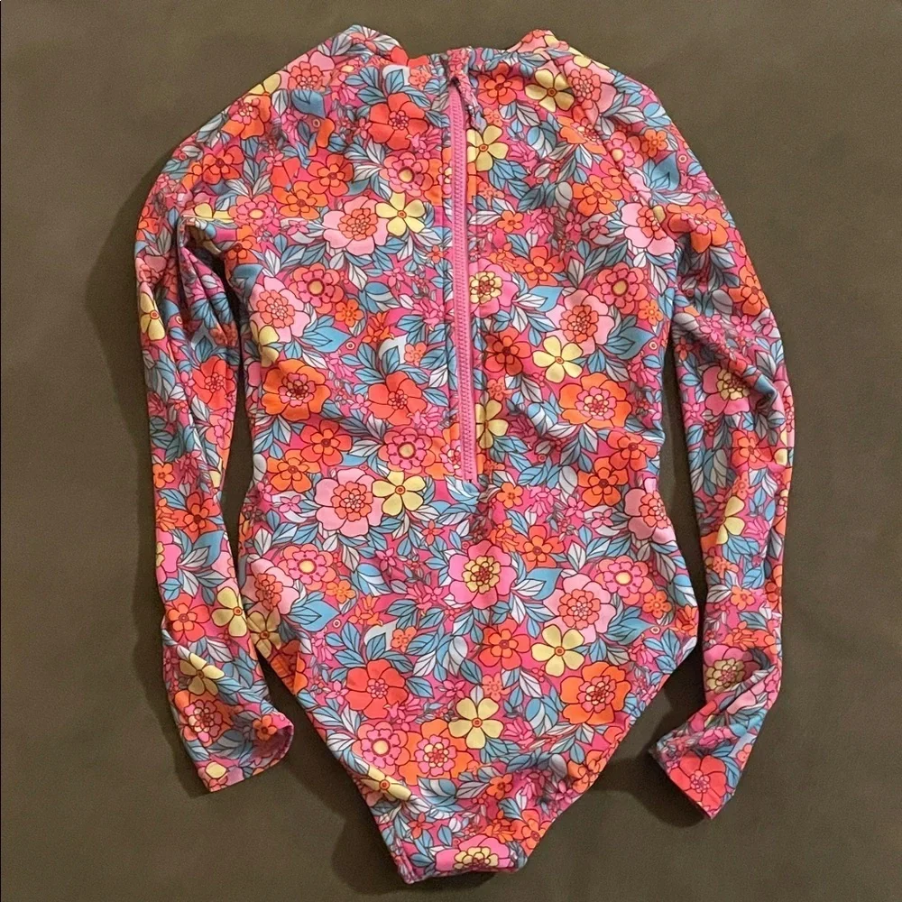 Floral Long Sleeve Kids Rashguard Swimsuit
